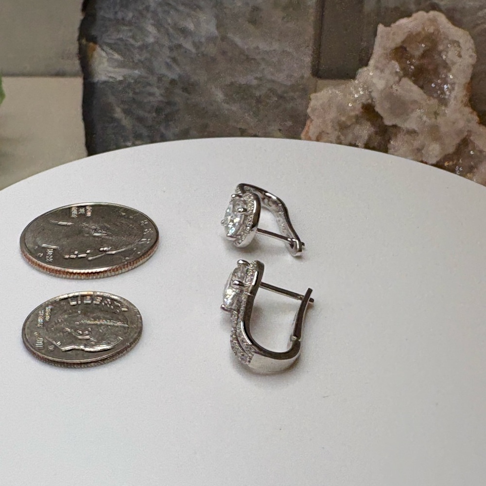 24CT Moissanite Halo Drop Earrings in 925 Sterling Silver - Picture 16 of 17
